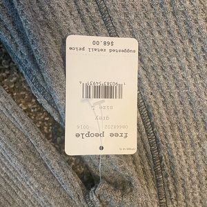 Free People Gray Ribbed Long Sleeve Tee